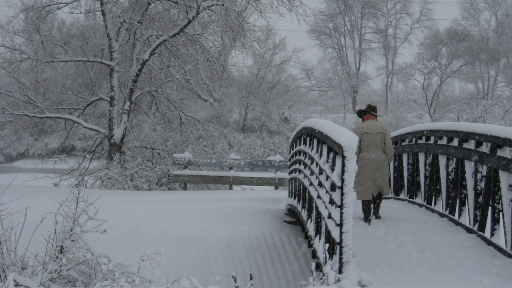 crossing the snowy bridge