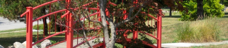 Red bridge in a Japanese Garden