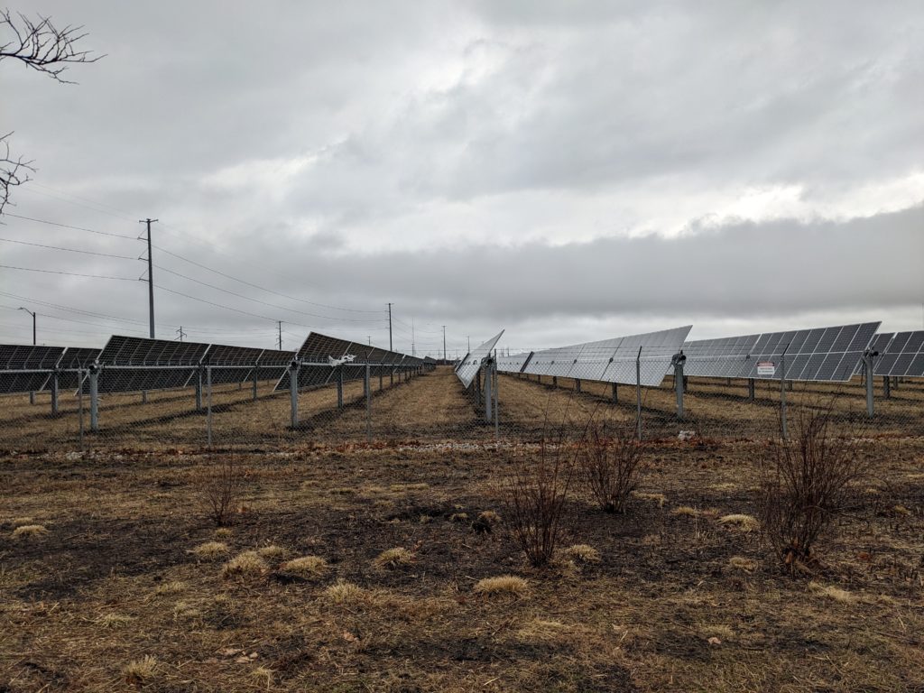 Array of solar panels pointing mostly west.