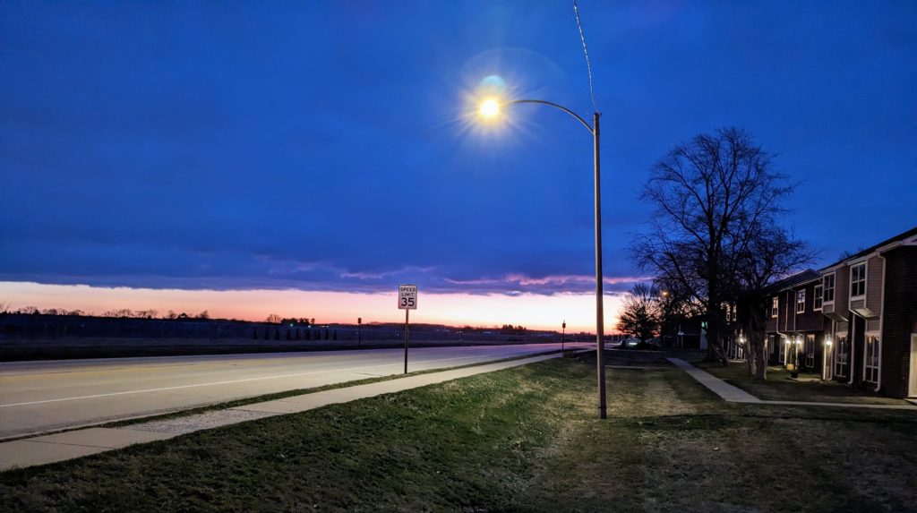 Dawn sky in front of Winfield Village