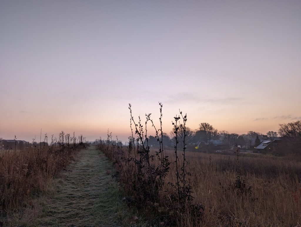 Dawn sky over the prairie next to Winfield Village