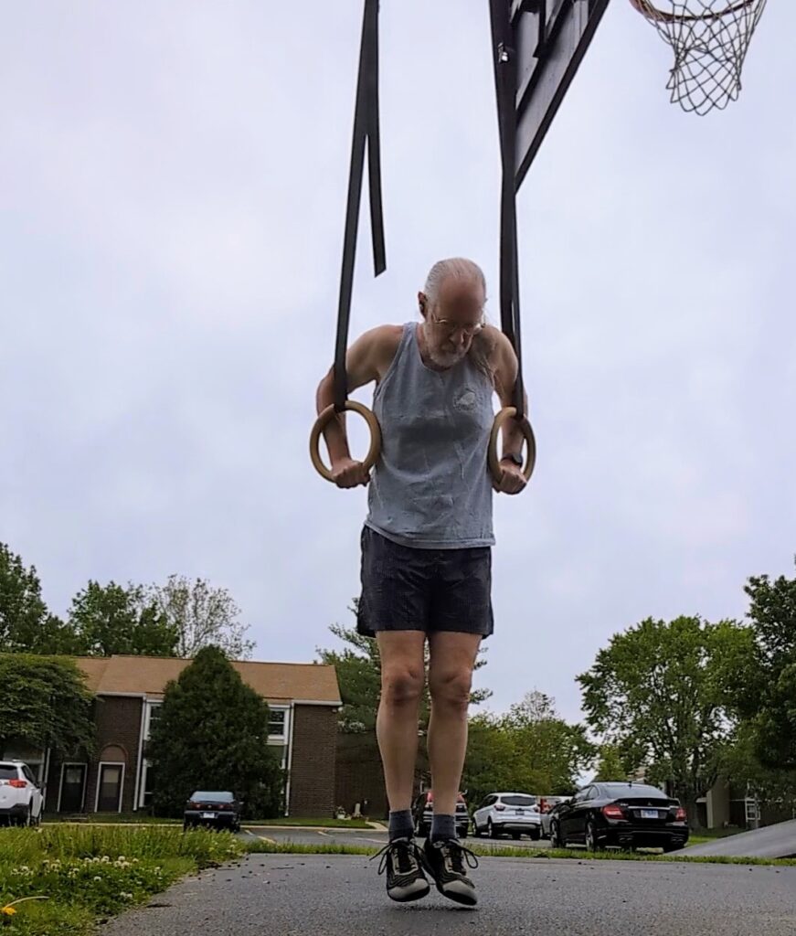 Me on my gymnastic rings, at the bottom of a dip