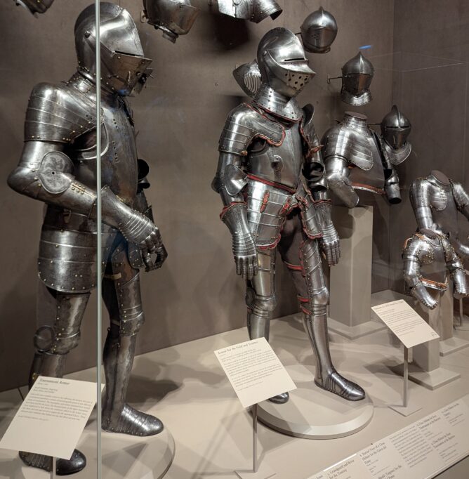 Suits of armor in a display case