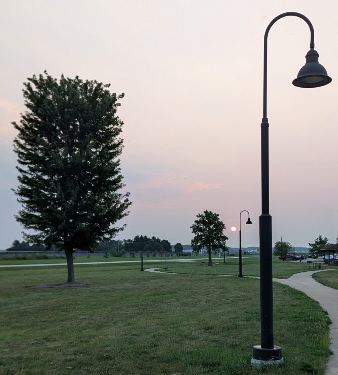 Hazy sunrise of Dohme Park in Savoy, IL