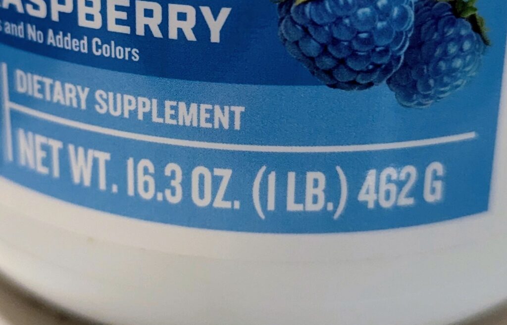 Package label showing contents of 16.3 oz. (1 LB.) 462 g.